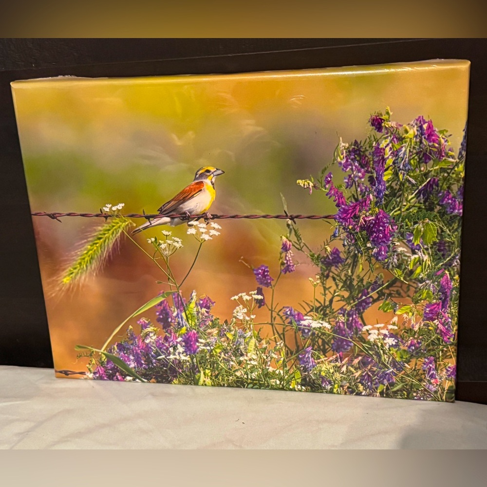 Vibrant Nature Canvas Art with Bird and Flowers 16x12